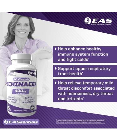 EAS Experimental and Applied Sciences Echinacea 400mg | Tri Blend Formulation | Immune & Respiratory Support | Gluten Free, Non GMO | Better Absorption with Cyclosome Delivery | 120 Tablets - Buy Online on GoSupps.com