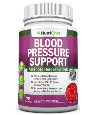 Blood Pressure Support Supplement - 13 Herbs & Vitamins - with Hawthorn Hibiscus Garlic & Olive Leaf Extract - Natural Supplement for Women & Men - High Strength Capsules - Non-GMO - 90 Day Supply
