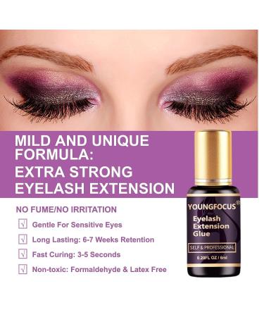 Youngfocus Sensitive Eyelash Extension Glue | No Fume 6-7 Weeks Retention Extra Strong 6ml for Sensitive Eyes - Buy Online on GoSupps.com
