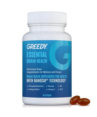 Nootropic Brain Supplements for Memory and Focus Brain Health Supplements for Adults with NanoCap Technology Phosphatidylserine Bacopa Ginkgo Biloba Omega 3 B6 B12 60 Softgels by Greedy