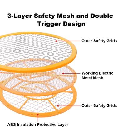 2 Pack Bug Zapper Electric Fly Swatter Zapper - Indoor Outdoor Zapping Racket for Pest Control - Safe to Touch with 3-Layer Safety Mesh Yellow - Buy Online on GoSupps.com