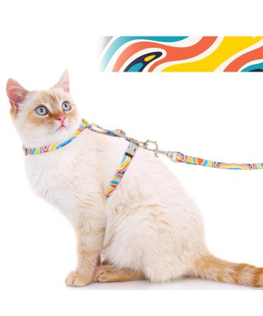 Supet cat dishes with a line adjustable cat dishes for large and small cats slightly kitten dishes kitten cat leash and dishes set for walking (gentle rainbow s) m (breast size: 28-48cm) gentle rainbow