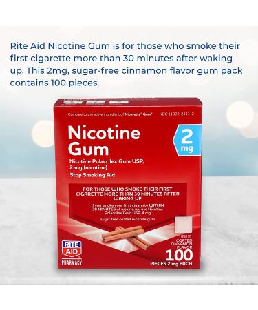 Rite Aid Nicotine Gum 2 mg - 100 Count | Cinnamon Flavor | Quit Smoking Aid - Buy Online on GoSupps.com