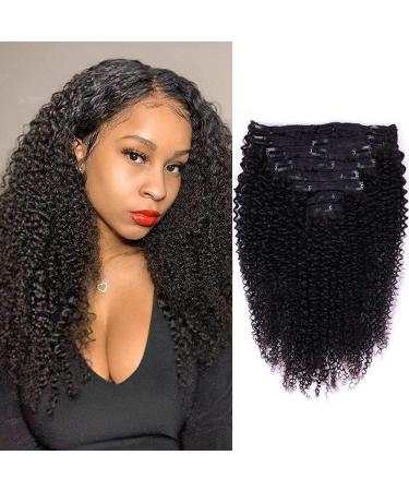 Cecycocy Kinky Curly Clip in Hair Extensions Human Hair for Black Women - 8Pcs 18Clips Double Weft Brazilian Remy Human Hair 3C 4A Clip in Extensions Thick to Ends 120G/4.2oz Natural Black (20 inch) 20 Inch curly