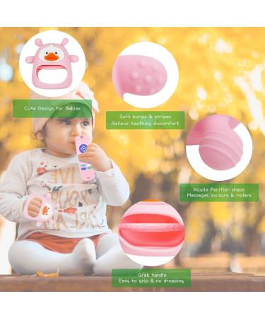 BPA Free Baby Teething Toys 2 Pack - Soothing Hand & Remote Control Teethers for Babies 0-12 Months | Soft Infant Chew Toys in Pink Duck & Remote Design - Buy Online on GoSupps.com