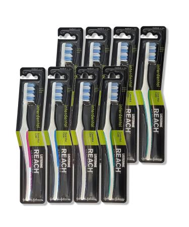 REACH Essential Care Interdental Firm Toothbrush Single Pack x 8 Full Head Hard Bristle Manual Toothbrushes Variety Colors Multipack Daily Oral Enamel Dental Care Firm 8 Count (Pack of 1)