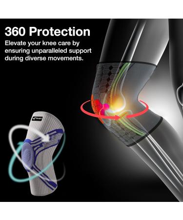ENEX Knee Support Brace - Compression Sleeve with Stabilizers & Gel Pad for Meniscus Tears, Arthritis, Joint Pain Relief - ACL, Running, Squats - Navy/Grey - Size L - Buy Online on GoSupps.com