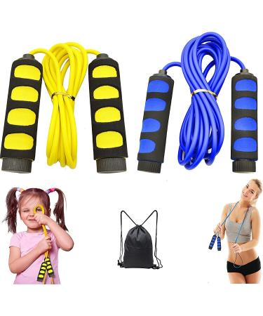 Ponydash Kids Jump Rope 2 Pack - Lightweight, Adjustable & Durable Fitness Speed Jump Rope for Women, Men & Youth - Foam Grips Handles - Blue & Yellow - Buy Online on GoSupps.com