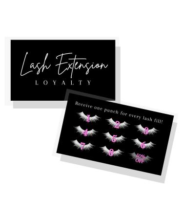 Lash Extension Loyalty Punch Cards | 50 pack | Eyelash False 2x3.5 inches symbols match aftercare instructions minimalist black and white thank you client cards matches intake forms for lash artists