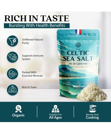 Celtic Sea Salt 500g | 100% Organic Unfiltered | 82+ Natural Minerals | Hand Harvested in Guerande France | Coarse Grey | 1 Pack 500g - Buy Online on GoSupps.com