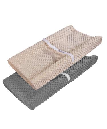 Changing Table Cover, AceMommy Ultra Soft Minky Dots Plush Changing Pad Covers for Baby Boy & Girl Breathable Changing Table Sheets Wipeable Diaper Changing Pad Cover Brown&Grey (2 Pack) 1-BrownGrey