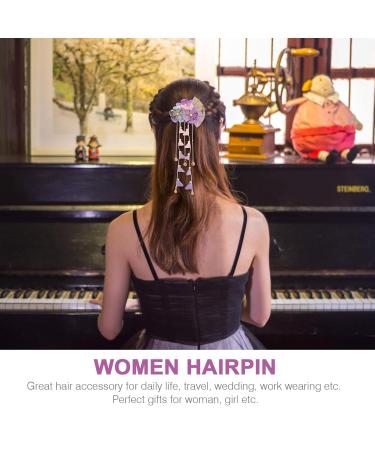FRCOLOR Japanese Hairpin | Long Tassel Flower Hair Clip for Kimono & Hanfu | Purple Barrette Hair Accessory - Buy Online on GoSupps.com