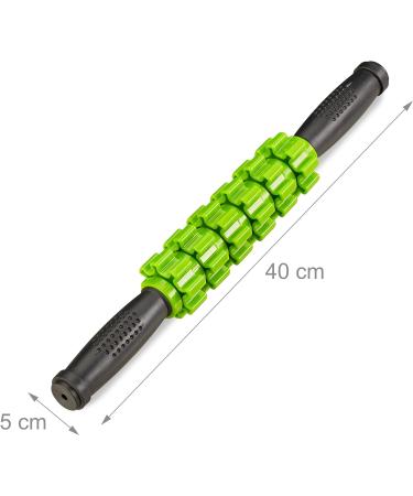 Relaxdays Massage Roller with Handle Trigger Point Self-Massage for Neck Back & Legs | Muscle Fascia Roller in Black-Green - Buy Online on GoSupps.com