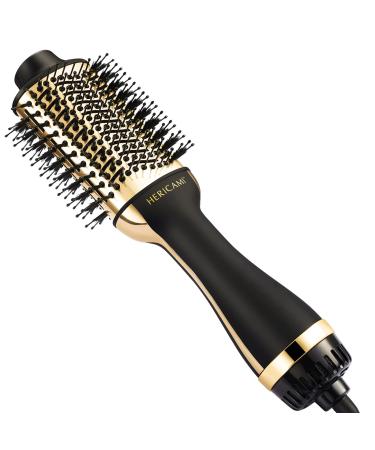 Professional Blowout Hair Dryer Brush, Pro 24K Gold One Step Hot Air Brush & Volumizer, Hair Straightener Brush and Hair Dryer Brush for Women 1200W