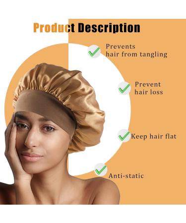 Premium 2-Piece Satin Hair Hood Set for Women | Night Sleep Hat for Curly Short & Long Hair | Reusable & Elastic - Gold & Black - Buy Online on GoSupps.com