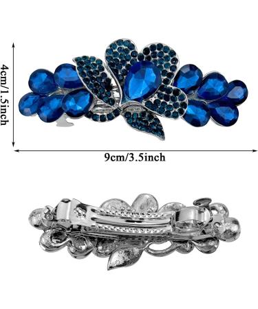 Vintage Blue Flower Jewelry Design Hairpin Rhinestone Flower Hair Clips Hair Barrette for Women and Girls French Style Hairclips Hair Accessories - Buy Online on GoSupps.com