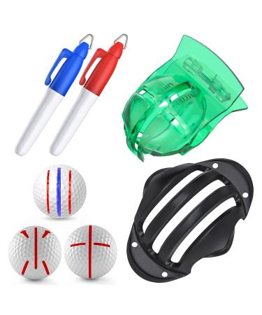 Vibit 2-8 PCS Golf Ball Liner Template Linear Alignment Kit for Putt Ball Marking Tools with Maximum 4 Golf Ball Line Drawing Marking Stencils and 4 Colorful Marker Pens 4 Pack
