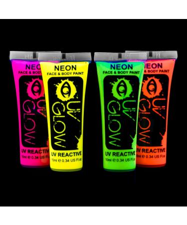 UV Glow Blacklight Face and Body Paint 0.34oz - Set of 4 Tubes - Neon Fluorescent