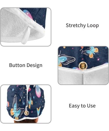 Rainbow Butterfly Dark Blue Hair Towel 2 Pack - Super Absorbent Quick Dry Hair Turbans for Women & Girls | Perfect Hair Drying Solution - Buy Online on GoSupps.com