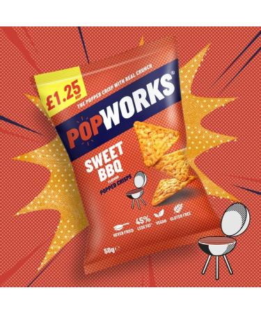 Popworks SWEET BBQ Popped Crisps Snacks 15 x 50g PMP Bags - Buy Online on GoSupps.com