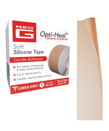 Neo G Opti-Heal Silicone Medical Tape for Wound Care  Medical Surgical Tape Sensitive Skin for Fixation of Wound Dressings, Bandages, Medical Devices - Adhesive First Aid Tape Roll -1 inch x 3.3 yd