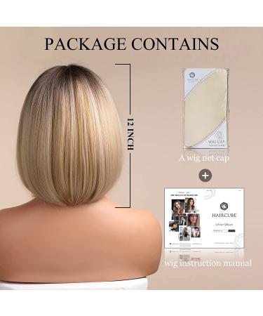 HAIRCUBE Blonde Bob Wig with Bangs | Short Natural Synthetic Wig for Daily Use - Creamy Champagne White - Buy Online on GoSupps.com