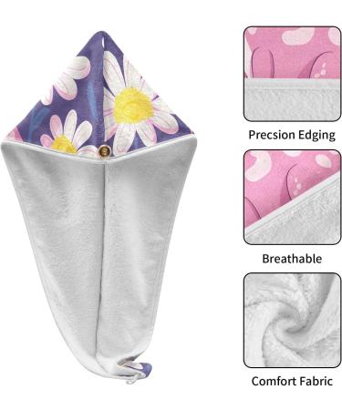 Beautiful Daisy Petals Cartoon Dinosaur Hair Towel 2 Pack | Super Absorbent Quick Dry Turbans for Women & Girls - Ideal Hair Drying Solution - Buy Online on GoSupps.com