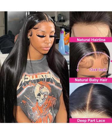 Lace Front Human Hair Wig 24 Inch Black Color | 13x4 HD Transparent Straight Frontal Wig 180% Density | Brazilian Virgin Hair Pre Plucked with Baby Hair for Black Women - Buy Online on GoSupps.com