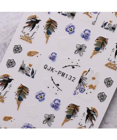 JMEOWIO 10 Sheets Glitter Spring Flower Nail Art Stickers Decals Self-Adhesive Colorful Summer Floral Nail Supplies Nail Art Design Decoration Accessories - Buy Online on GoSupps.com