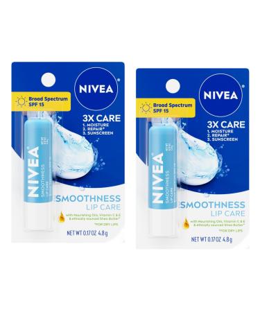 NIVEA Smoothness Broad Spectrum SPF 15 Sunscreen Lip Care 0.17 Oz (2 Pack)