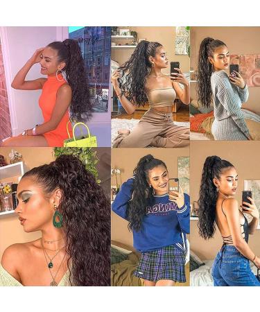 FDEETY 22 Inch Ponytail Hair Extension Piece Long Corn Curly Heat Resistant Synthetic Clip in Curly Wave Ponytail Hair Pieces For Women Girls (Natural Black) - Buy Online on GoSupps.com