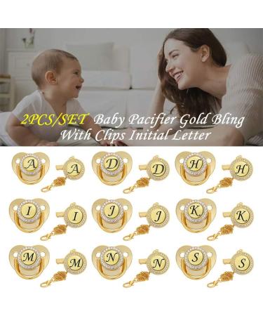 Kisbeibi Baby Pacifier with Clip - Diamond Golden Initials 2-Piece Weaning Set for Boys & Girls (Letter M) - Shop Now! - Buy Online on GoSupps.com