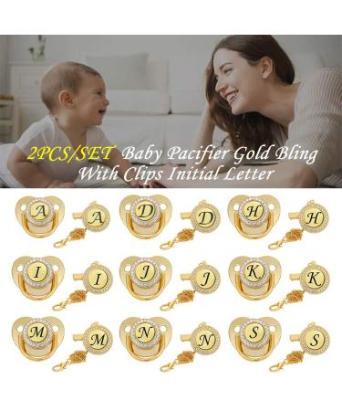 Custom Gold Orthopedic Pacifiers for Newborns - Personalized Initials & Clips | 2-Pack - Buy Online on GoSupps.com