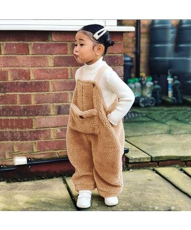 Flannel Winter Kids Suspender Pants | Warm Toddler Overalls for Boys & Girls | Cotton Leggings | Brown | Size 3-4T - Buy Online on GoSupps.com