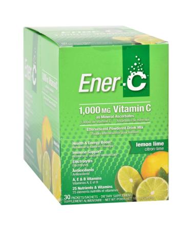 Ener-C Lemon Lime Multivitamin Drink Mix 1000mg Vitamin C Non-GMO Vegan Real Fruit Juice Powders Natural Immunity Support Electrolytes Gluten Free 1-Pack of 30