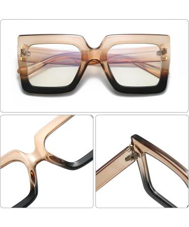 ALWAYSUV Oversized Square Blue Light Glasses for Women - Stylish Big Frame Eyewear in Champagne & Black - Protect Your Eyes with Clear Lens Computer Glasses - Buy Online on GoSupps.com