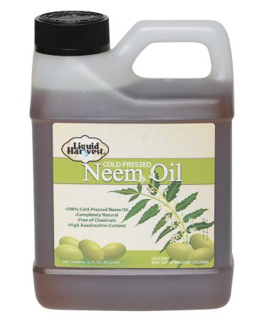Liquid Harvest 100% Cold Pressed Neem Oil 16oz, Rich Azadirachtin Content for Plants & Neem Oil Spray Solutions