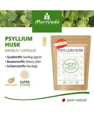 Psyllium husk capsules 100% poudre de psyllium husk - digestion intestinale d tox - vegan et sans gluten - 120 capsules par MoriVeda - Buy Online on GoSupps.com