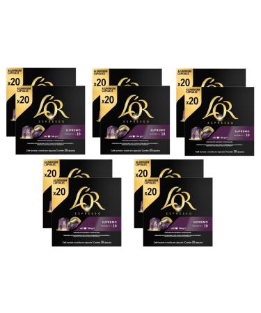 L'OR Espresso Supremo Coffee Pods Nespresso Compatible Aluminium Capsules Intensity 10 (Pack of 10 Total 200 Pods)
