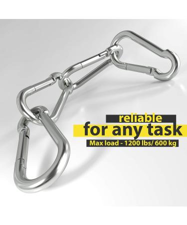 dimok Heavy Duty Carabiner Clips Set - Stainless Galvanized Carbon Steel Spring Snap Hooks for Camping, Swing, Boating, Hammock, Hiking - 3 1/2 Inch, Silver - 4 Pack - Buy Online on GoSupps.com