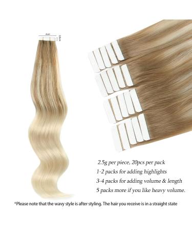 Buy Real Hair Balayage Tape In Extensions - Platinum Blonde & Ash Brown 45cm | 50g Invisible Double-Sided 20 Pieces - Buy Online on GoSupps.com