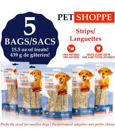 Pet Shoppe 5 Packs Rawhide Chew Strips Rice Starch 100% Natural Treats Supports Dental Puppy and Small Dogs Unflavored2 8 count (Pack of 5) - Buy Online on GoSupps.com