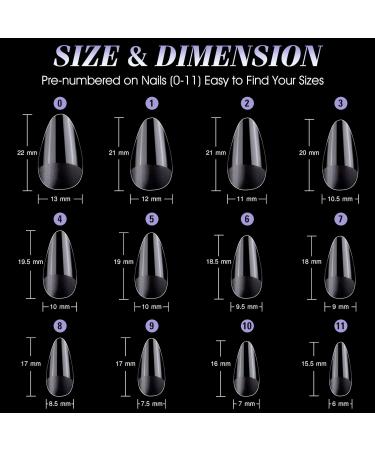 Gelike ec Short Almond Nail Tips 240PCS Clear Nail Extensions Kit | Break Resistant Full Cover Pre-Buff PMMA Soft Gel Resin Fake Nails 12 Sizes - Short Almond - Buy Online on GoSupps.com