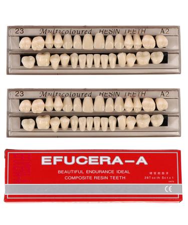 56 pieces of false teeth dental full acrylic darz prosthesis tooth 2 sets dentures kit 23 shadow a2 upper + lower dental materials for replacement DIY or Halloween