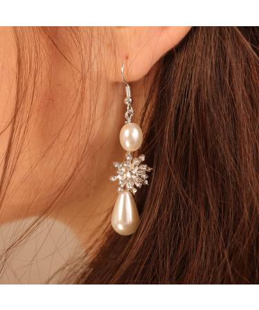 Kercisbeauty Silver Flower Leaf Pearl Headband and Earrings Set for Wedding Brides Bridesmaid Women Girls Prom Hair Accessories Set - Buy Online on GoSupps.com