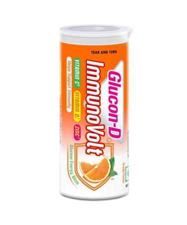 Glucon-D Immunovolt Energy Bite Tube (9 Chewable Tablets) 18gm (Orange - Pack of 10 Tubes)