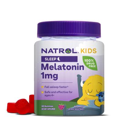 Natrol Kids Melatonin 1mg Supplement for Restful Sleep Sleep Gummies for Children 60 Raspberry-Flavored Melatonin Gummies 60 Day Supply