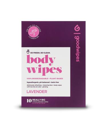 Goodwipes Really Big Body Wipes, Lavender Scent, Plant Based and Hypoallergenic, Wipe Away Sweat and Odor, for Face and Body, with Aloe and Ginseng (10 Count) Lavender 10 Count (Pack of 1)