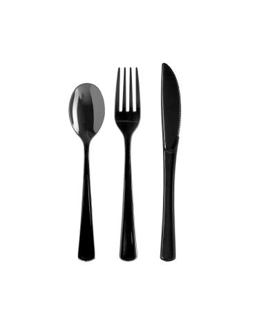 Exquisite 150 Pack Black Plastic Utensils Heavy Duty Cutlery Set 50 Plastic Forks 50 Plastic Spoons 50 Plastic Knives Perfect Plastic Silverware Party Pack Set for all occasions