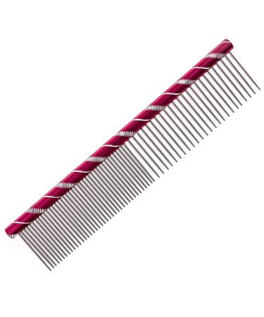 Dog Comb By Fearless Alpaca (Red) - Grooms Cats As Well - For Medium to Thick Coats - 8 Inch Length - Rounded Spine - Grooming Tool for Mats and Shedding